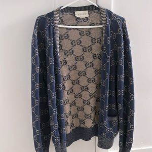 Gucci GG Dark Blue Lame Cardigan Knitwear M